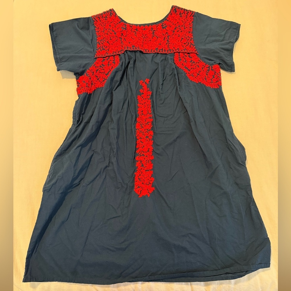 Frances Valentine Floral Heavy Embroidered Shift Dress Womens Xl Blue Red